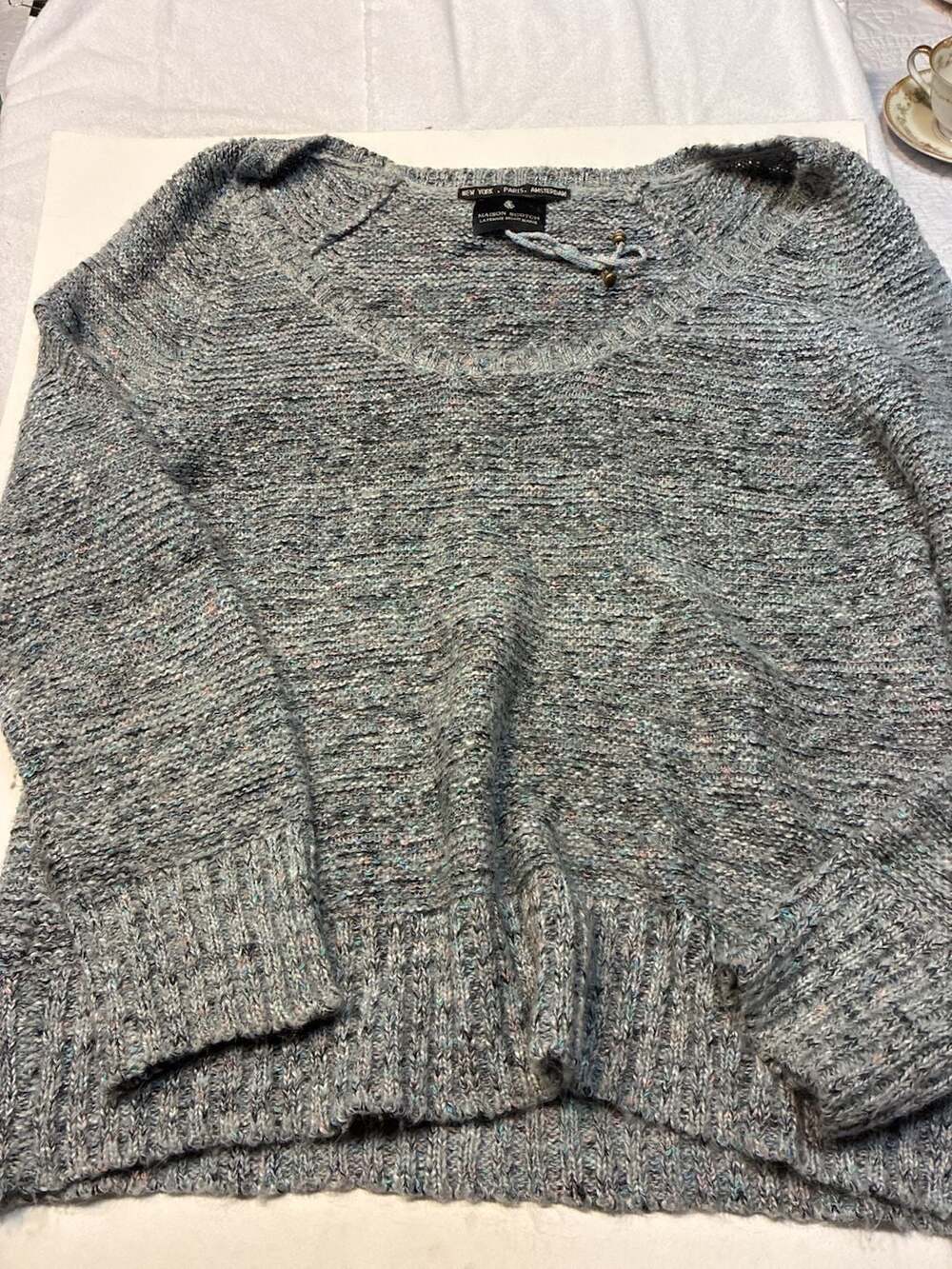 Maison Scotch Marled Knit V-Neck Pullover Sweater with Bell Detail